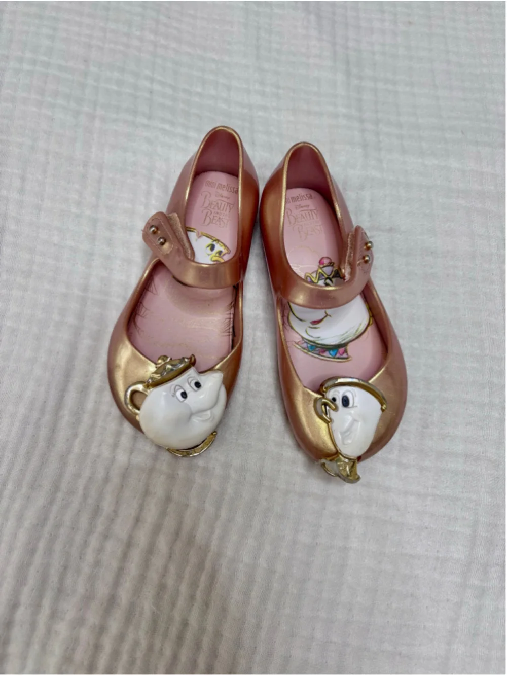 Girls Mini Melissa Gold Pink Beauty & The Beast Mary Jane Shoes 9 (Toddler Girl)